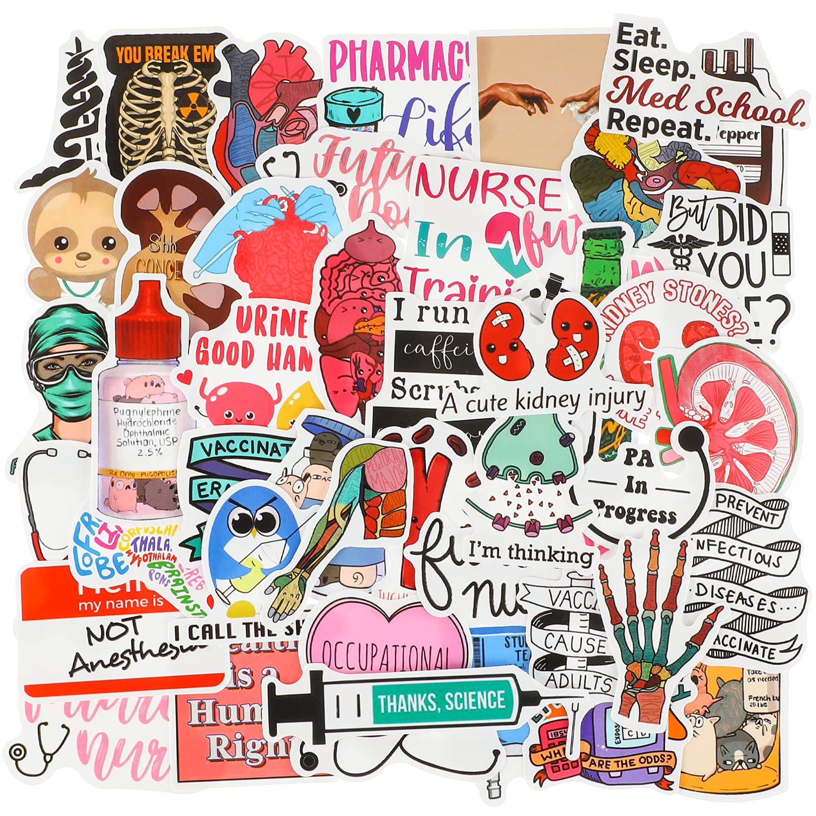 100-Pack Waterproof PVC Stethoscope & Human Anatomy Stickers - Doctor Nurse Medical Decals for Laptops, Water Bottles, Phones & Skateboards - Perfect for Healthcare Workers, Science Enthusiasts & School Projects