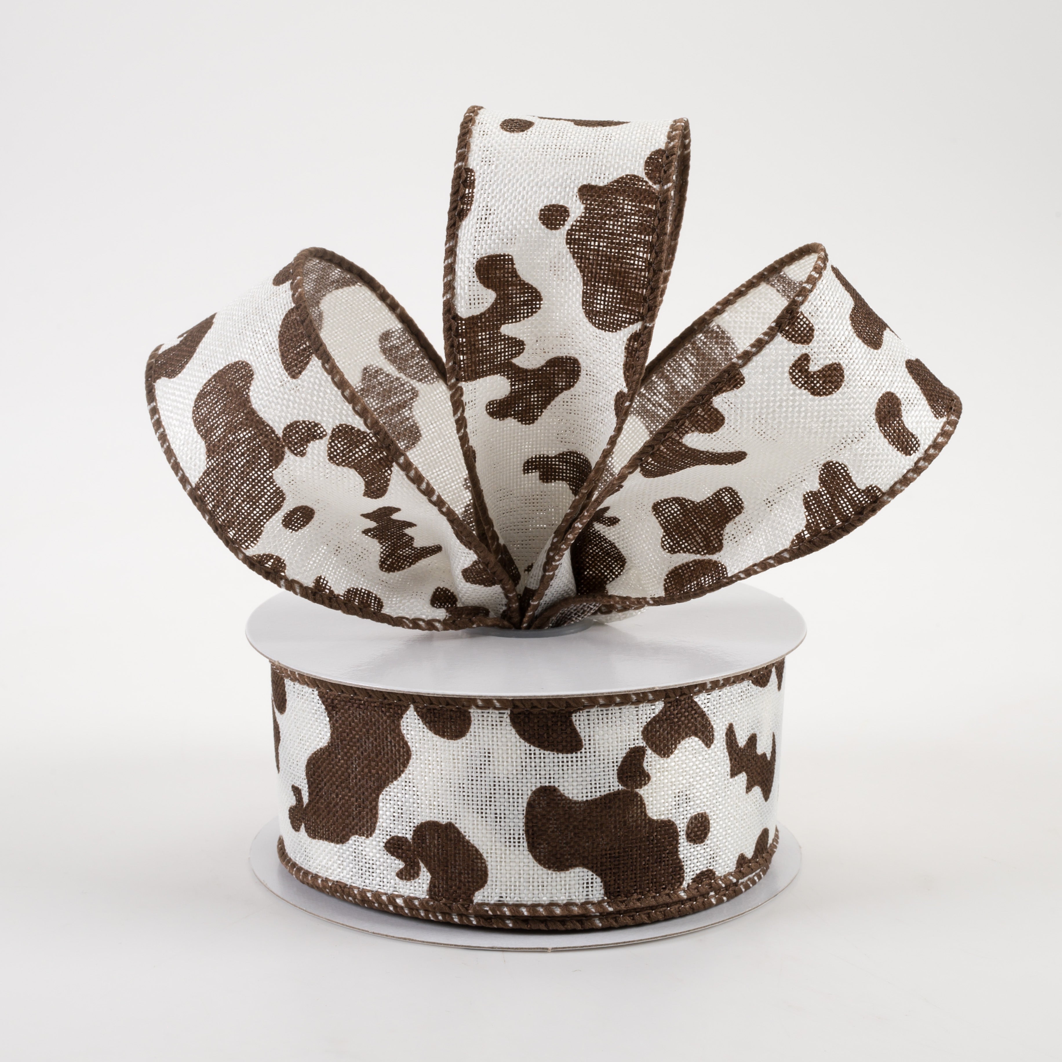 1.5 Inch Cow Print Linen Ribbon - Ivory & Brown (10 Yards) for Gift Wrapping, Scrapbooking, DIY Crafts & Home Decor