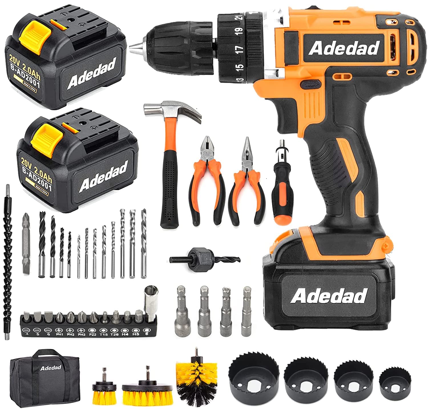 20V Cordless Drill Set with 2 Batteries & Charger - 300 in-lbs Torque, 3/8