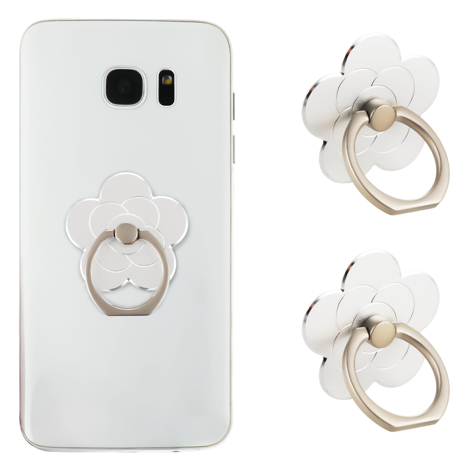 Sibba 2 Pack Flower-Shaped Metal Phone Ring Holder - Universal Phone Grip Stand for iPhone, Samsung & All Smartphones (Silver) - Perfect for Hands-Free Viewing, Selfies & Secure Grip