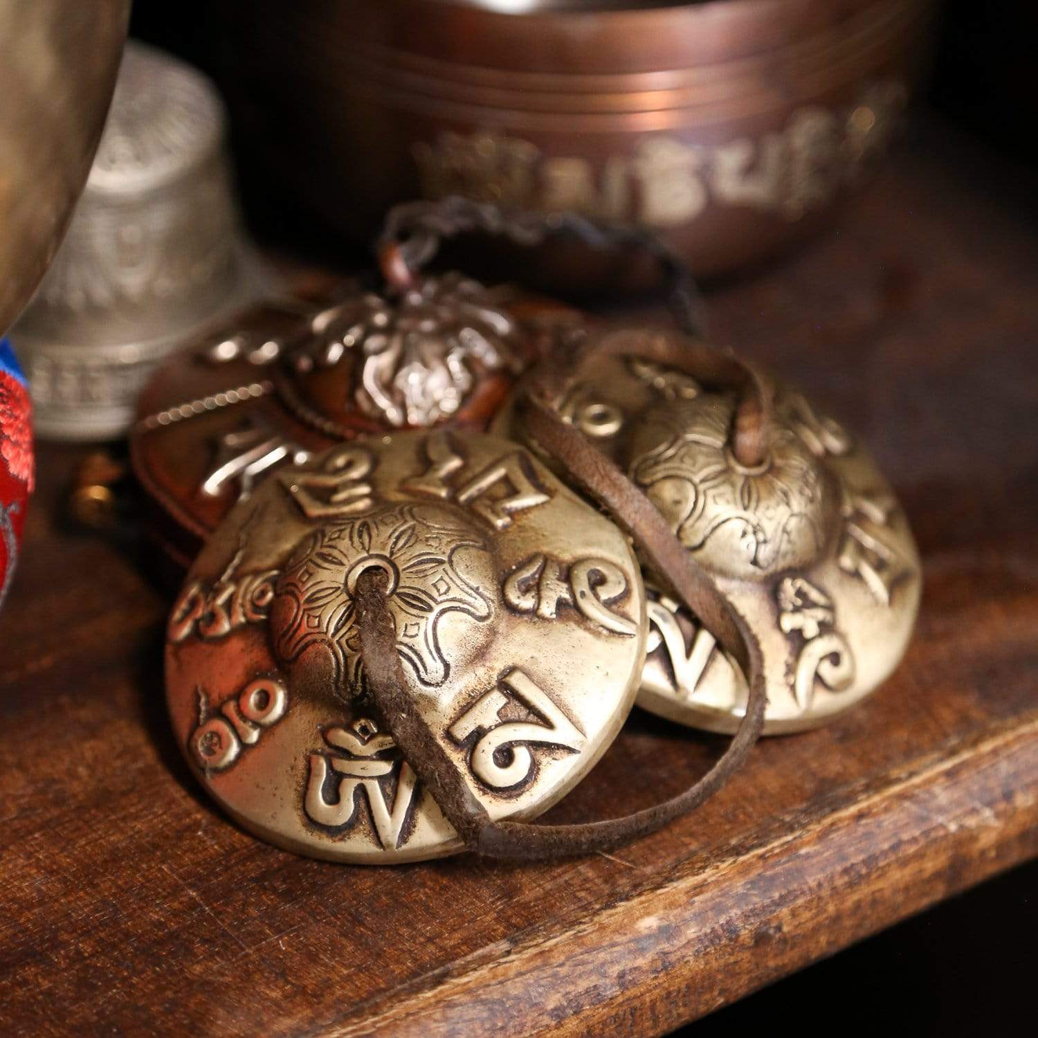 Handmade Om Mani Tingsha Cymbals Set - Authentic Tibetan Meditation & Healing Bells for Yoga, Sound Therapy, and Spiritual Practices