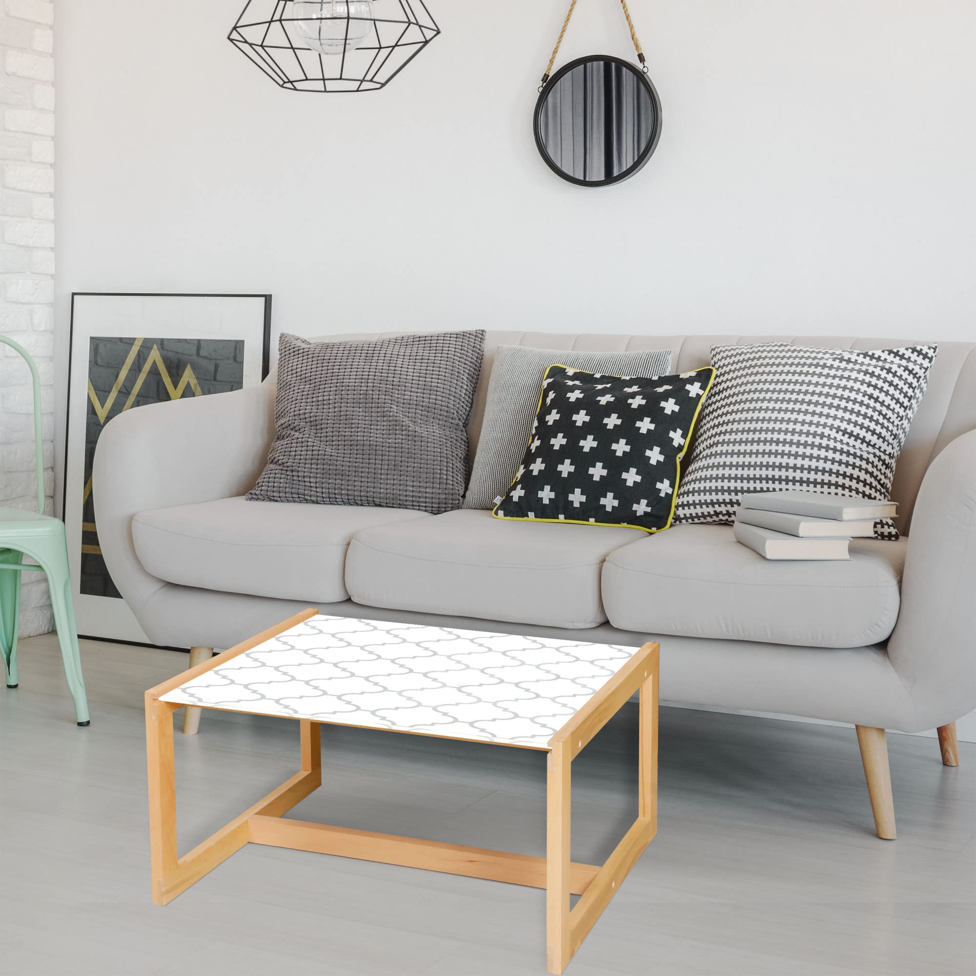 Modern Grey Coffee Table - Geometric Acrylic Glass & Wooden Frame for Office & Dorm Decor