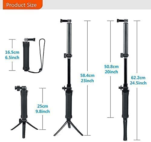 FitStill 3-Way Selfie Tripod Hand Grip for GoPro 13/12/11/10/9/8/7/6/5/4/3 & DJI Action 5Pro/3/4 - Detachable Extendable Selfie Stick Pole Accessory for Vlogging, Travel, and Outdoor Adventures (Black)