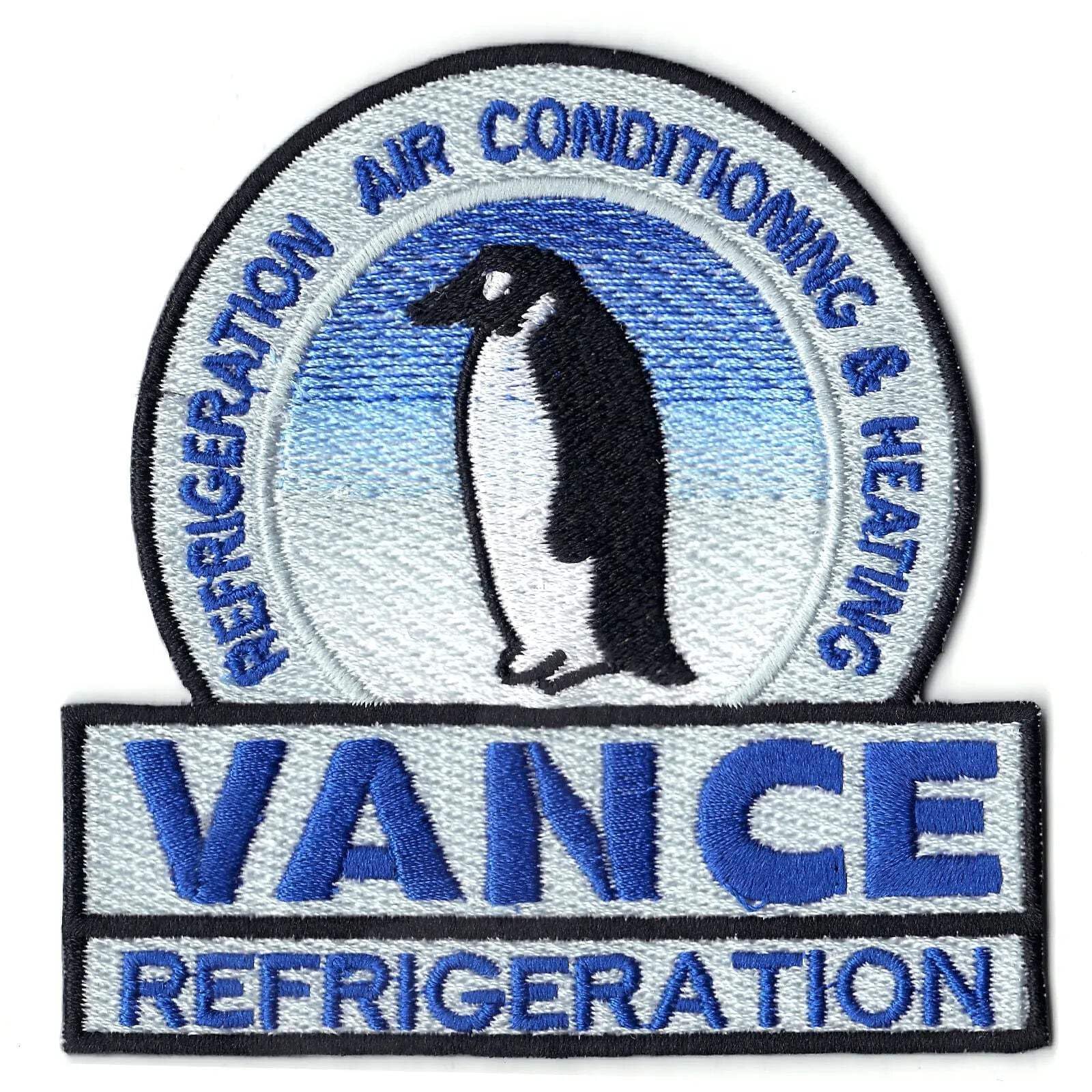Vance Refrigeration Penguin Logo Embroidered Iron-On Patch for Uniforms & Workwear - Perfect for HVAC Technicians, Restaurant Staff & Service Professionals