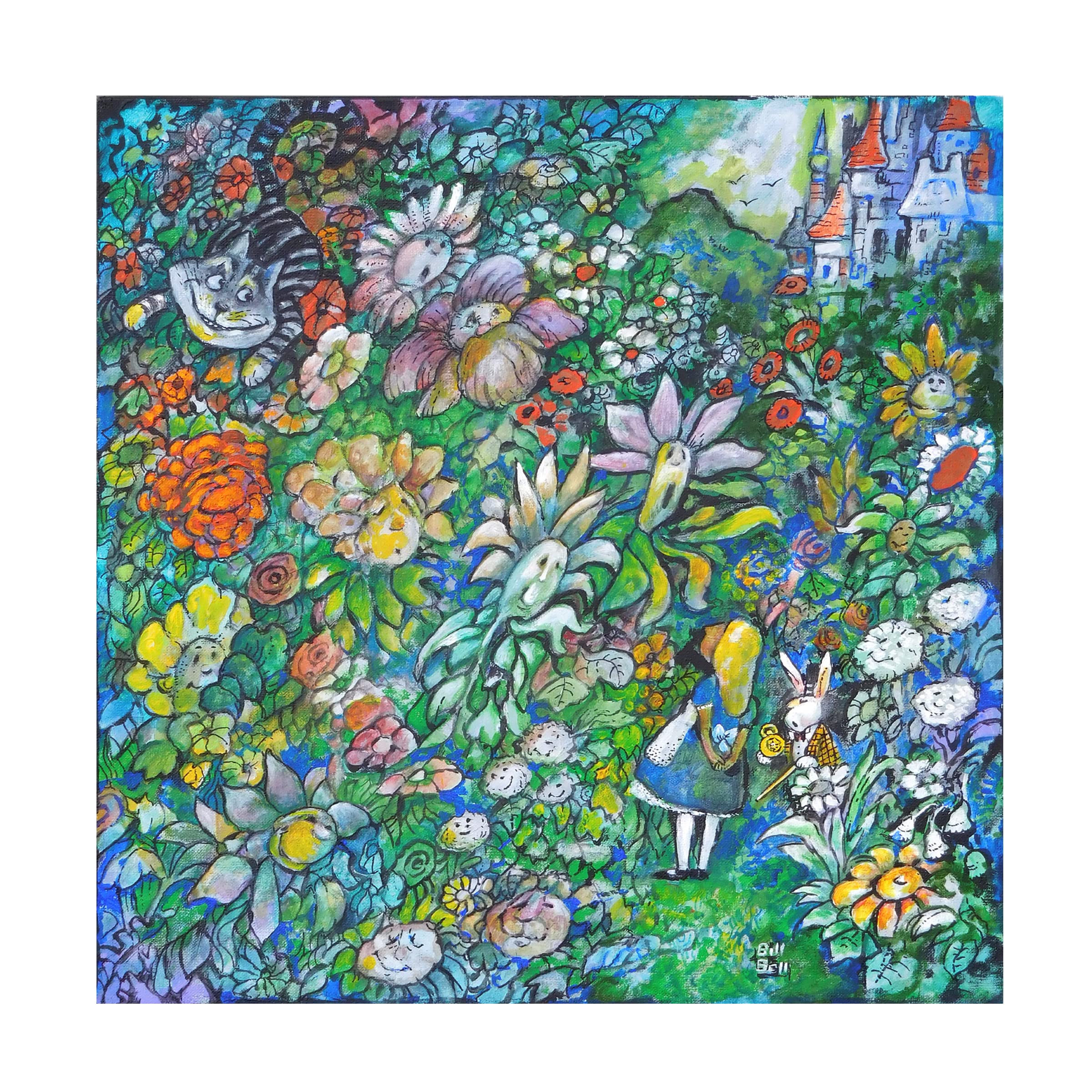 Trademark Fine Art 'In The Wonderland Garden' Canvas Wall Art by Bill Bell - Vibrant Landscape Painting for Living Room, Bedroom & Office Decor