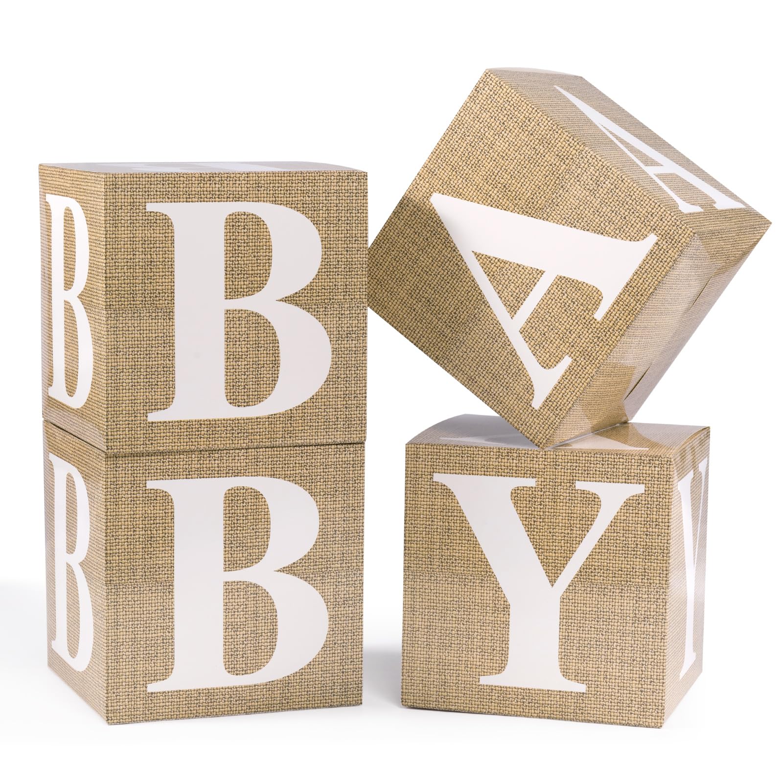 4pcs Baby Shower Balloon Boxes with Printed Letters - Gender Reveal, Birthday & Wedding Decorations (Burlap) | Perfect for Baby Showers, Gender Reveal Parties & Nursery Decor