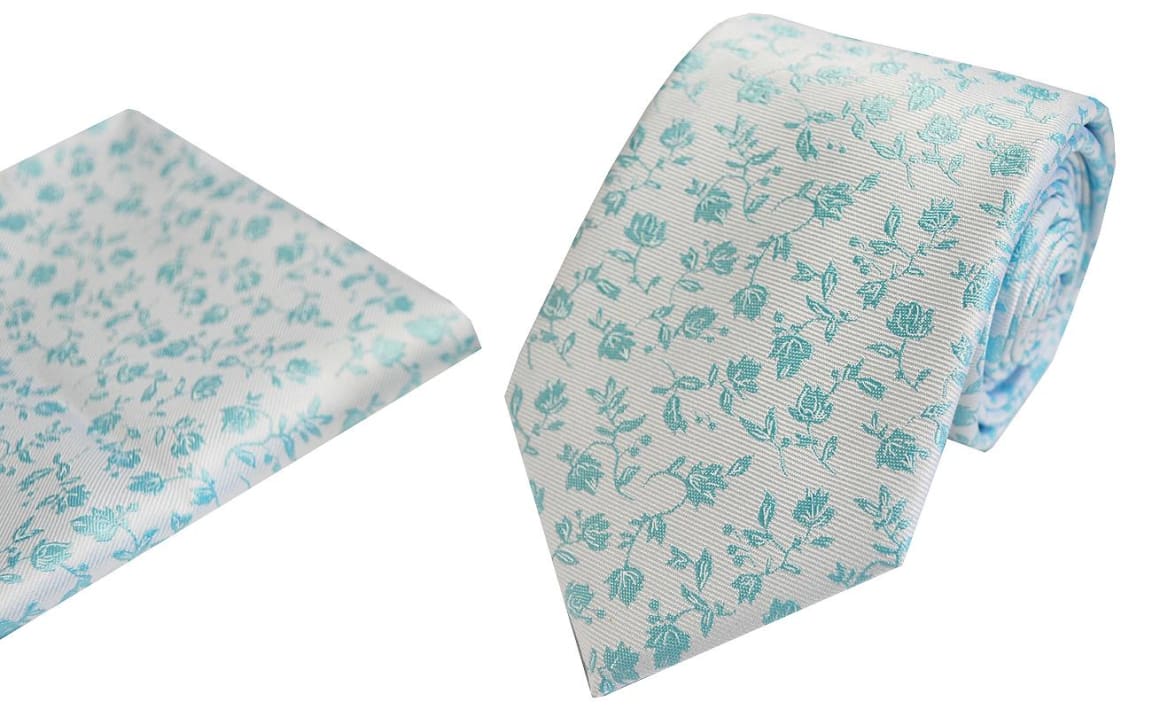 L.A. Smith Polyester Mid Pink Floral Tie and Handkerchief Set - Perfect for Weddings, Prom & Formal Occasions