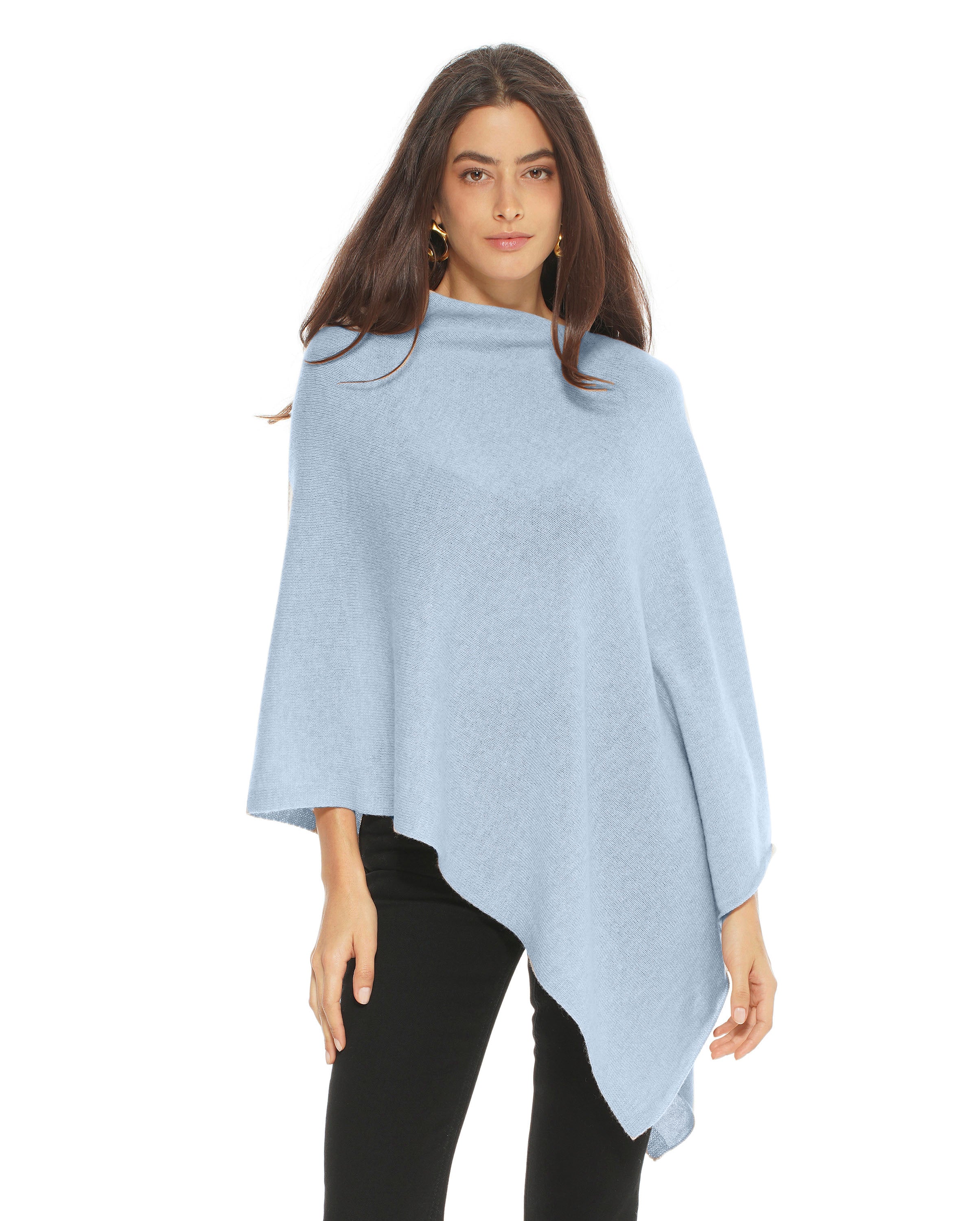 Luxury Women's Pure Cashmere Poncho - Soft & Warm Pastel Blue Shawl Wrap for Fall & Winter | Perfect for Office, Travel & Casual Wear