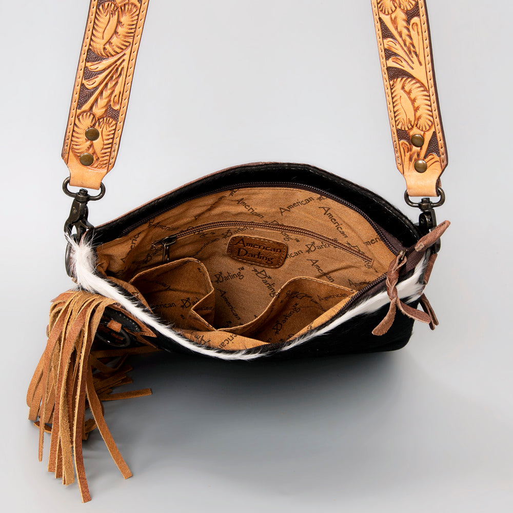 American Darling ADBG464BRW Genuine Leather Women's Western Handbag - Hand Tooled Hair-On Cowhide Purse for Cowgirl Fashion & Rodeo Events