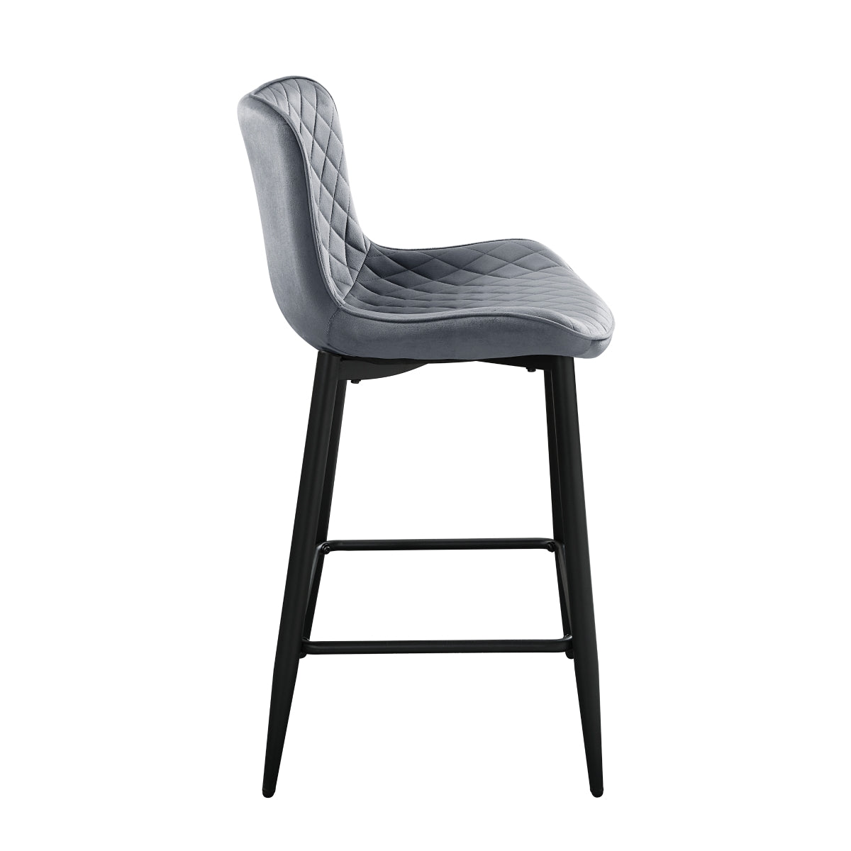 Dark Gray Velvet Counter Height Bar Stool with Quilted Stitching - Modern Kitchen Island & Breakfast Nook Seating for Home & Office