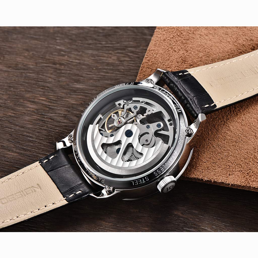 PAGANI DESIGN Automatic Skeleton Mechanical Watch for Men - Waterproof, Self-Winding, Genuine Leather Band, Stainless Steel Case - Luxury Analog Timepiece for Business & Formal Occasions