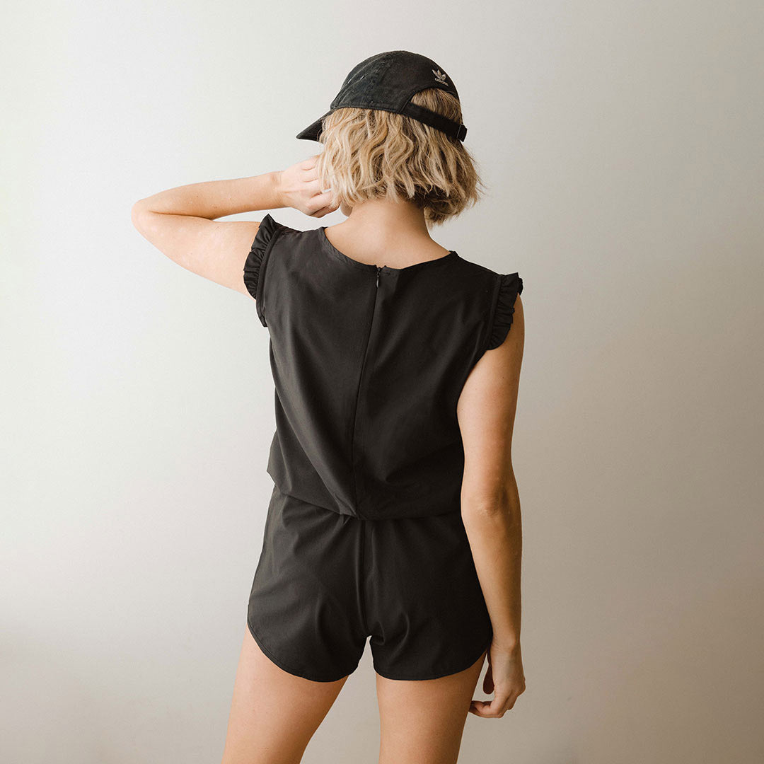Stylish Black Romper for Women - Trendy Jumpsuit with Short Sleeves & Elastic Waist | Perfect for Summer Outfits, Beach Vacations & Casual Wear