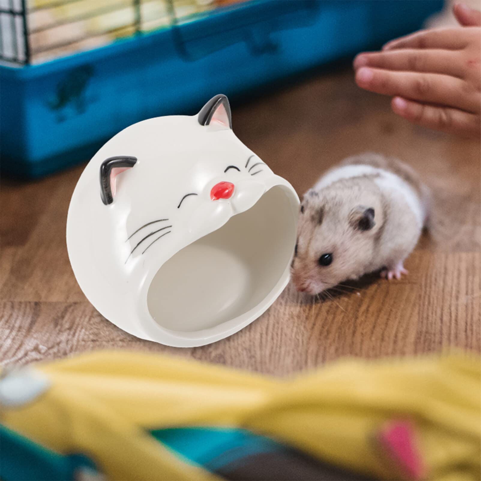 Ceramic Hamster House - Cat Shaped Small Animal Habitat for Gerbils, Mice & Hamsters - Cooling Ceramic Nest & Bath House for Cage Accessories - Perfect for Small Pet Playtime & Relaxation