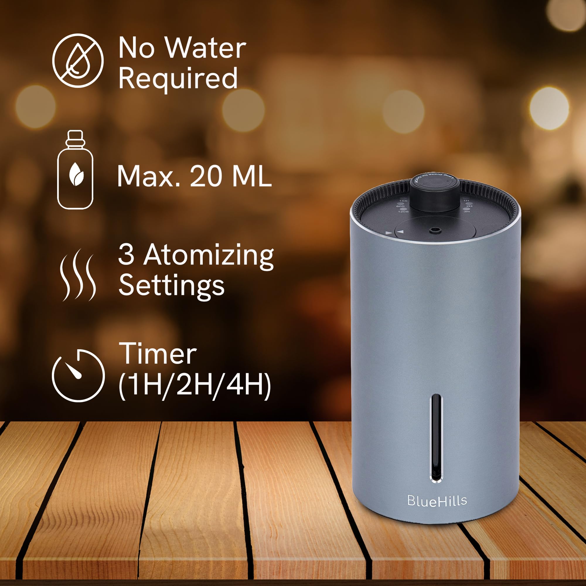 **BlueHills Cordless Essential Oil Diffuser - USB Rechargeable, Large Room & Travel-Friendly, Battery-Operated for Home, Office, Hotel, Car - Long-Lasting Timer, Compact Design (Silver Gray) - Perfect for Aromatherapy, Relaxation & Stress Relief**