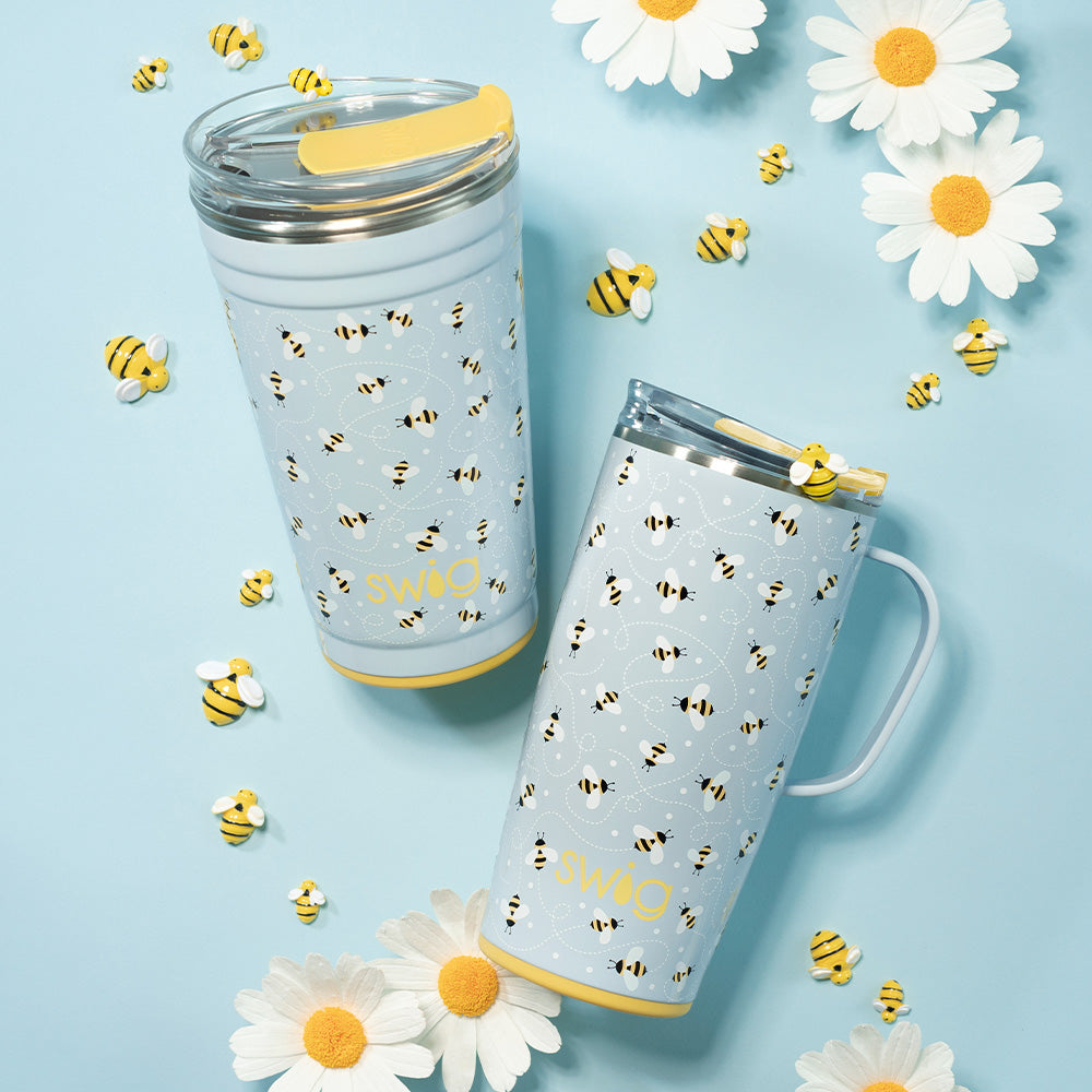 22oz Busy Bee Insulated Travel Mug - Leak Proof Coffee Thermos for Commuting, Hiking & Outdoor Activities