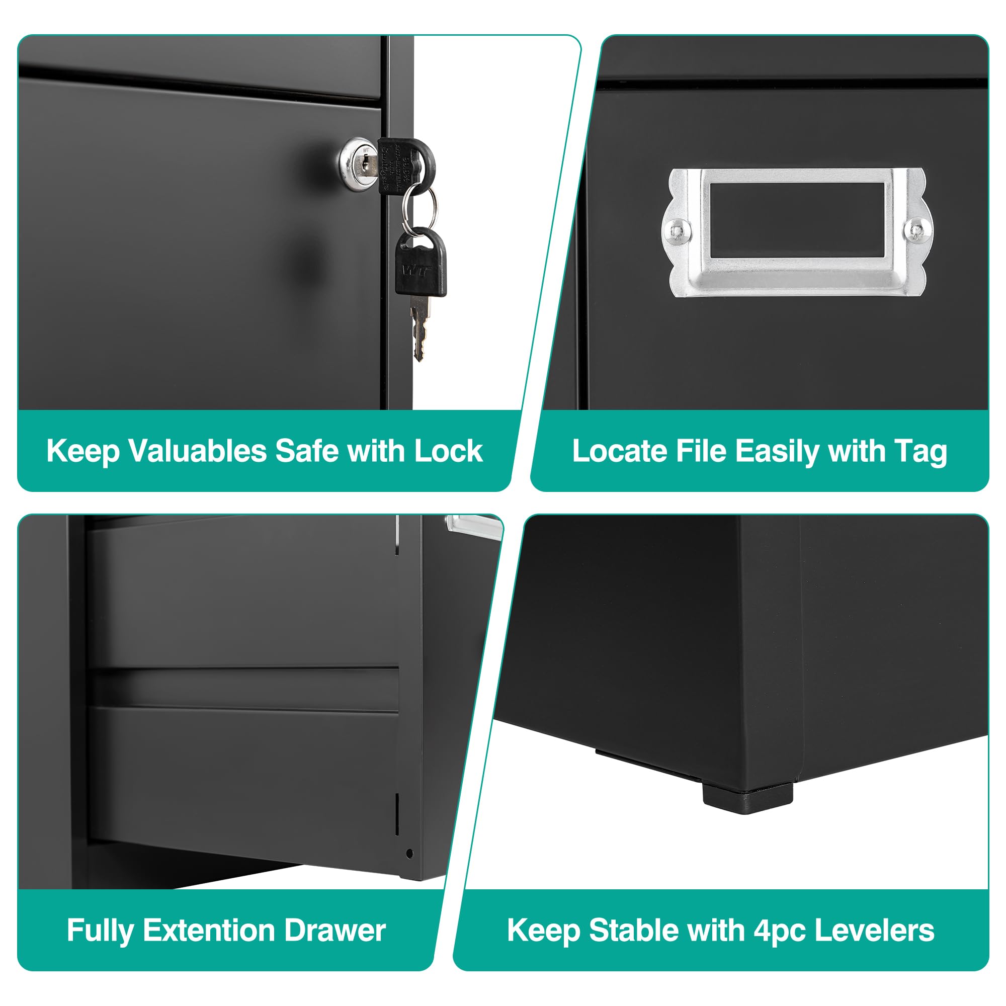 SESESOL 2-Drawer Locking File Cabinet - Vertical Metal Filing Cabinet for Home Office, Under Desk Storage, Letter Size Document Organizer - Perfect for Office, Study Room & Home Workspace Organization