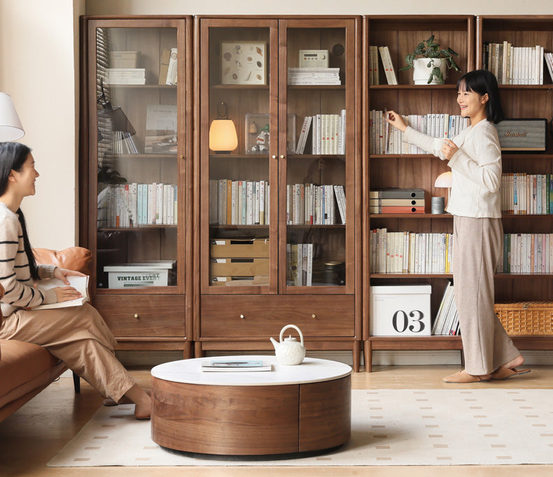 Solid Black Walnut & Oak Wood Bookcase - Customizable Wall-Mounted Bookshelf for Living Room, Home Office & Library Storage