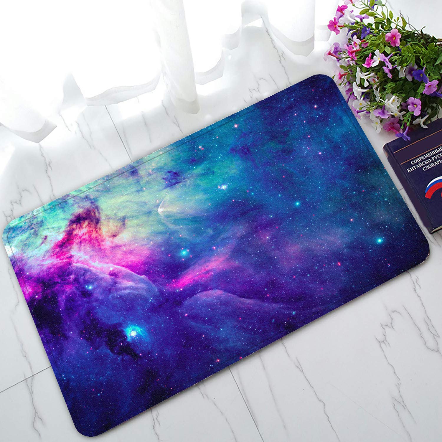 ECZJNT Stellar Space Welcome Doormat - Non-Slip Bath Rug & Entrance Floor Mat 30x18 Inch - Perfect for Front Door, Bathroom, and Home Decor