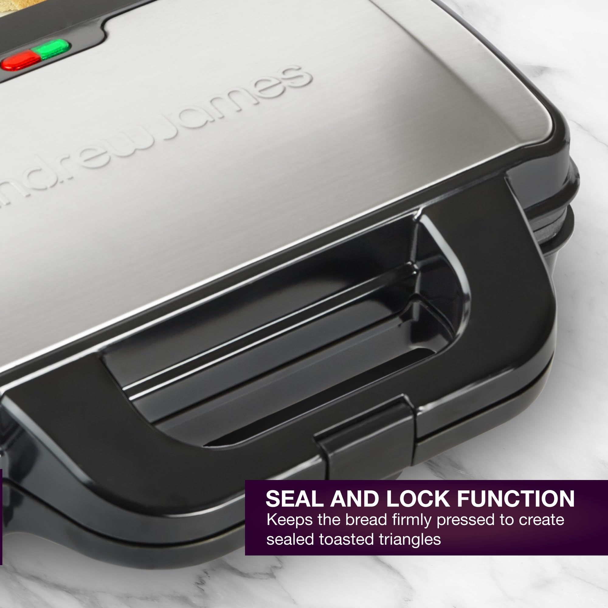 Andrew James 900W Electric Deep Fill Sandwich Maker - 4 Slice Triangle Grill Press with Non-Stick Plates & Cool Touch Handle - Perfect for Thick Cheese Toasties, Paninis & Large Deep Filled Sandwiches - Ideal for Breakfast, Lunch & Quick Snacks at Home or Office