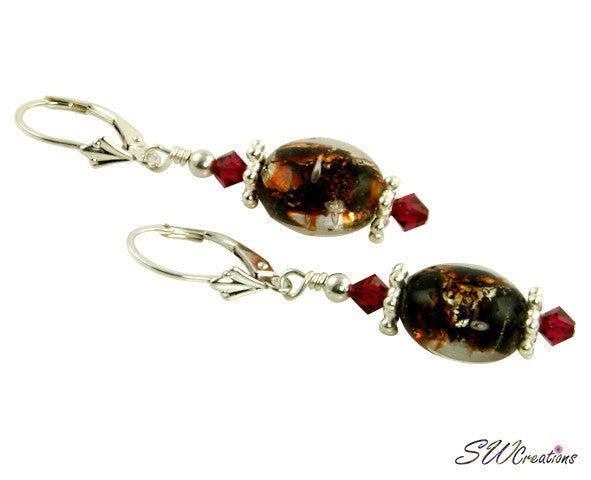 Ruby Brown Shimmer Crystal Earrings for Women | Elegant Dangle Drop Earrings for Party, Wedding & Evening Events | Hypoallergenic Fashion Jewelry Gift