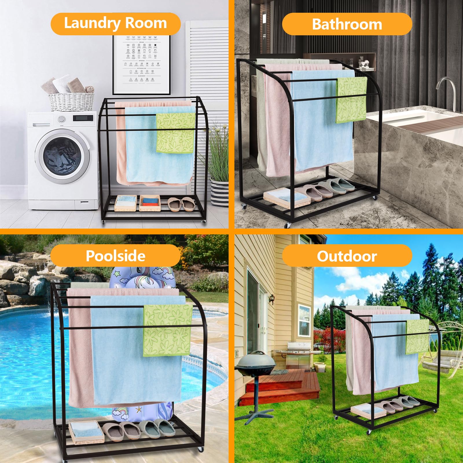 **GAOMON 5-Bar Outdoor PVC Pool Towel Rack with Wheels - Heavy-Duty Poolside Storage Organizer for Towels, Floats & Paddles - Portable Towel Holder Stand for Beach, Pool, Patio & Indoor Use**