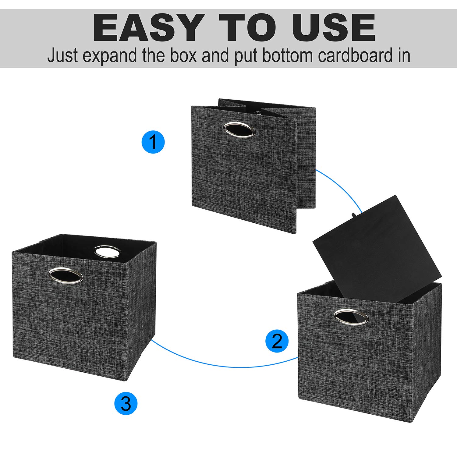 Posprica 12x12 Storage Cubes - Foldable Fabric Bins for Shelf & Cabinet (4pcs, Black) - Home Organization