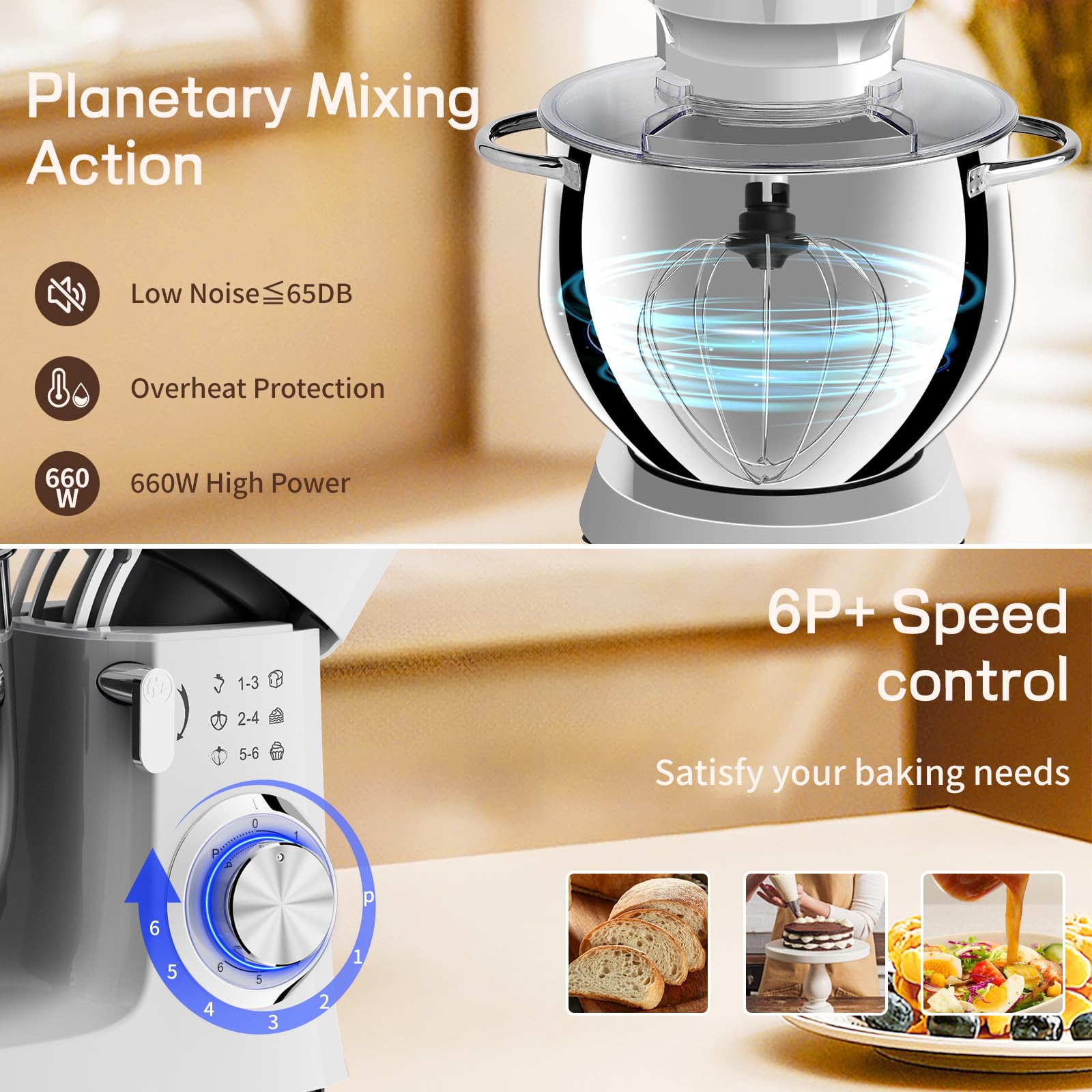 SEEDEEM 8.5 Qt Stand Mixer, 660W Powerful Electric Kitchen Mixer with 6+ Speeds, Tilt-Head Design & Dishwasher-Safe Attachments (Dough Hook, Wire Whip, Beater) - Perfect for Baking Bread, Cookies, Cakes & More - White