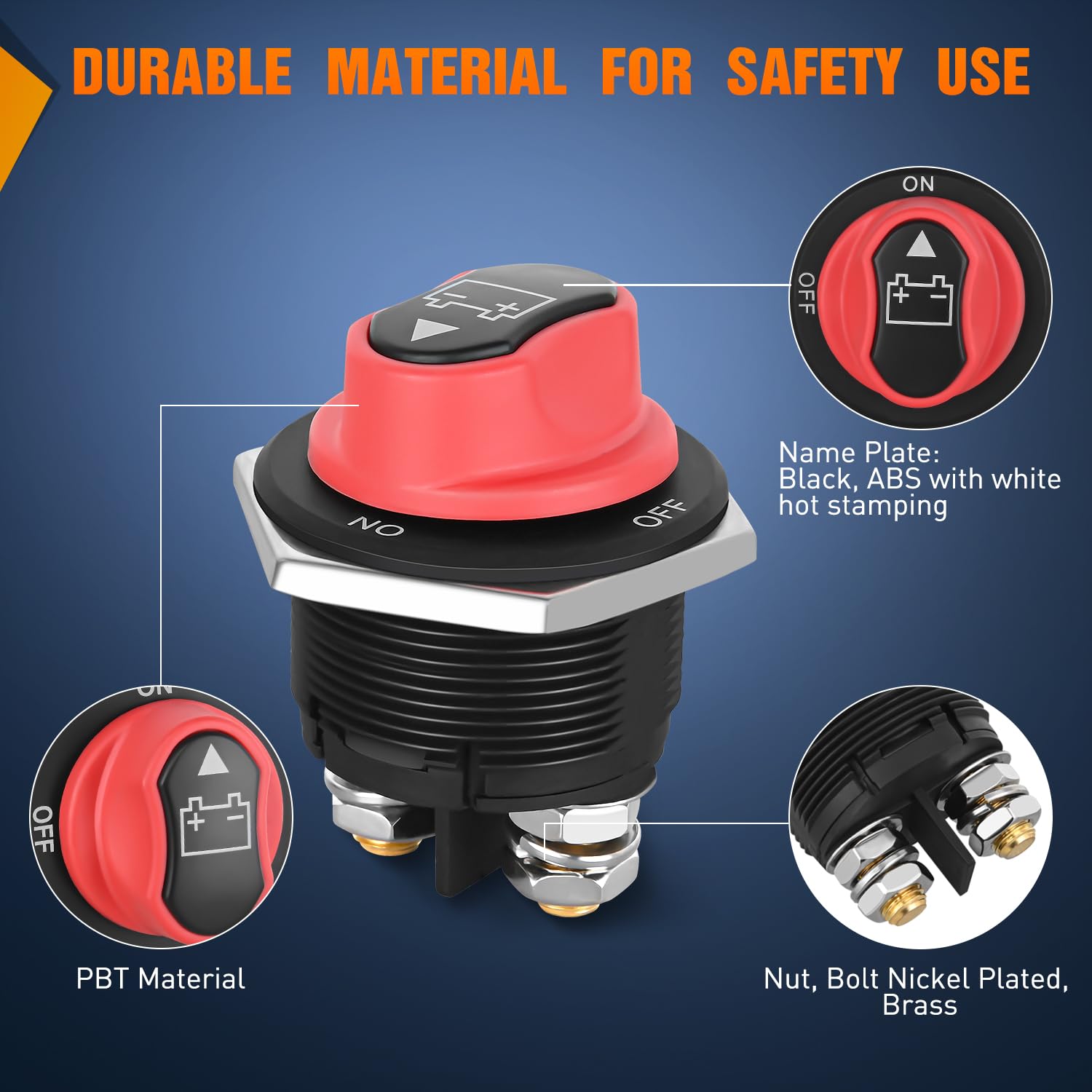 200A ON/OFF Battery Disconnect Switch - Heavy Duty Marine/RV/Car Power Cutoff for Safety & Maintenance | Waterproof & Corrosion Resistant