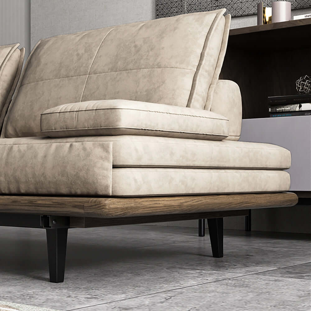 MidCentury Modern Pull Out Sofa Bed - Convertible Sleeper Sofa with Khaki Wood Frame in Cotton & Linen Fabric | Perfect for Small Spaces, Guest Rooms & Apartments