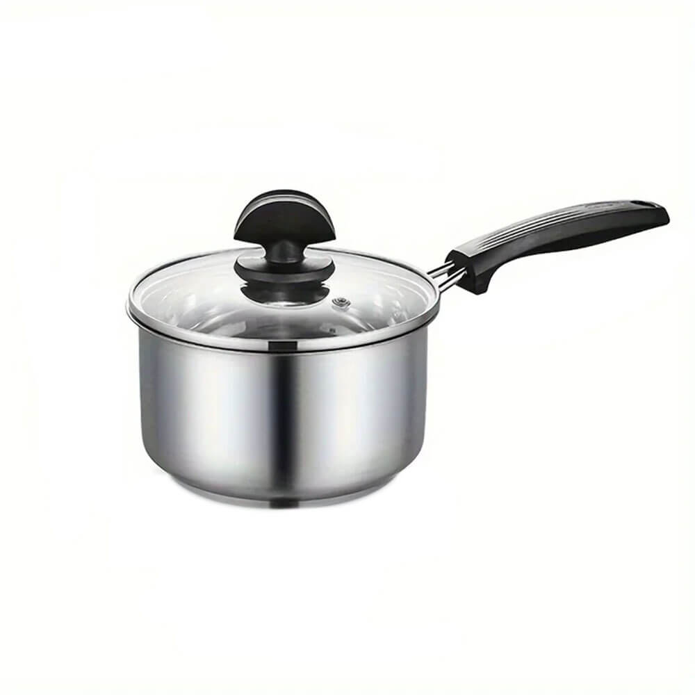 Premium Elena Stainless Steel Saucepan with Glass Lid - 3 Quart Nonstick Cooking Pot for Pasta, Soup & Stews - Induction Compatible, Even Heat Distribution - Perfect for Home Kitchen & Professional Chefs