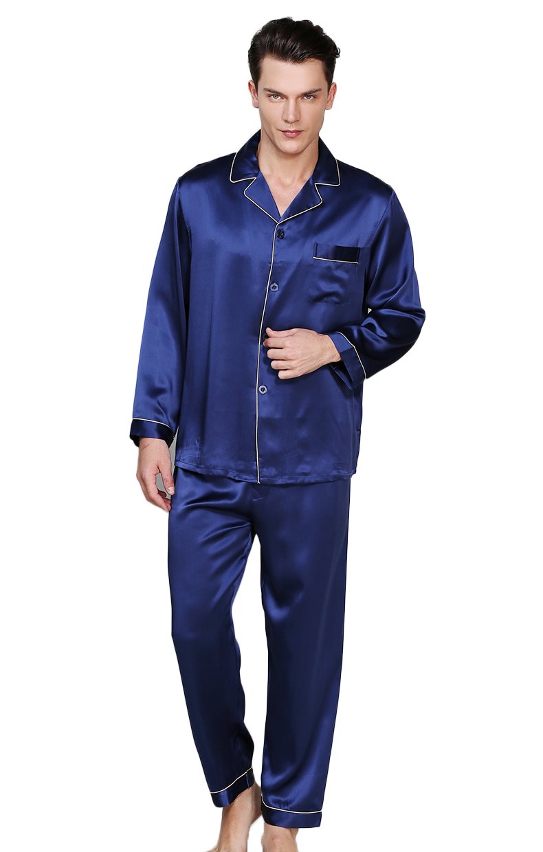 Premium CLC Men's Pure Mulberry Silk Pajama Set - 100% Natural 19mm Silk Sleepwear for Lounge, Travel & Gift Giving