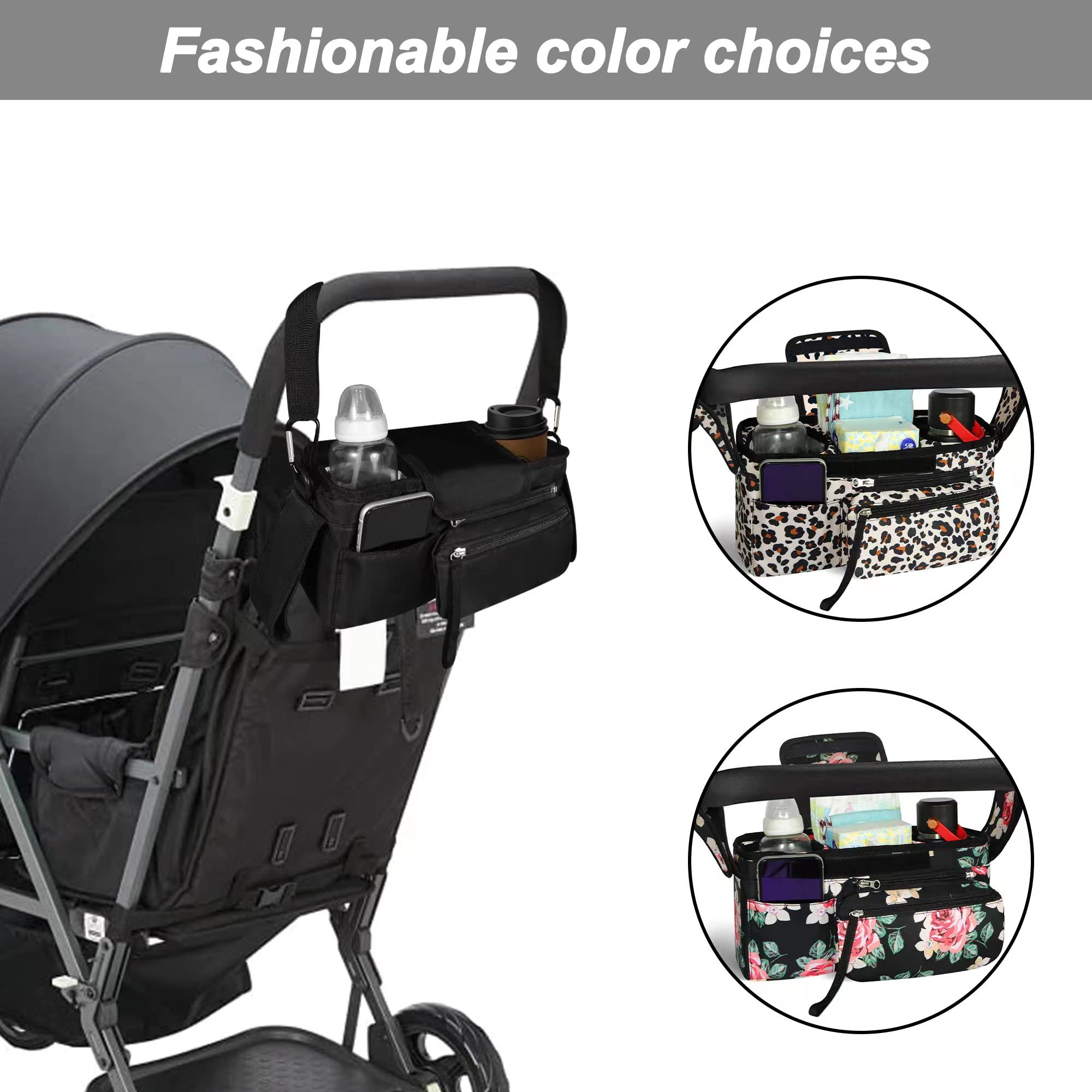 **Baby Stroller Organizer with 2 Insulated Cup Holders & Detachable Phone Bag - Universal Stroller Caddy for Diapers, Keys, Phone - Perfect for Shopping, Walks & Travel**