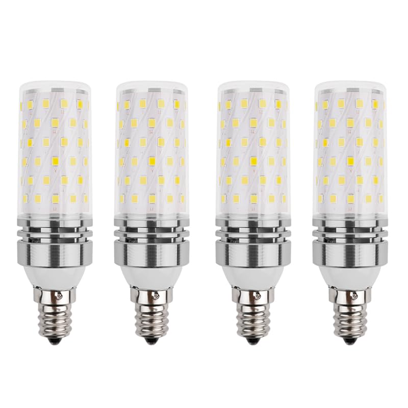 12W LED Corn Light Bulbs (Pack of 4) - E12 Small Base, 120W Equivalent, 1200LM Daylight 6500K, Non-Dimmable - Perfect for Chandeliers, Ceiling Fans, and Decorative Lighting