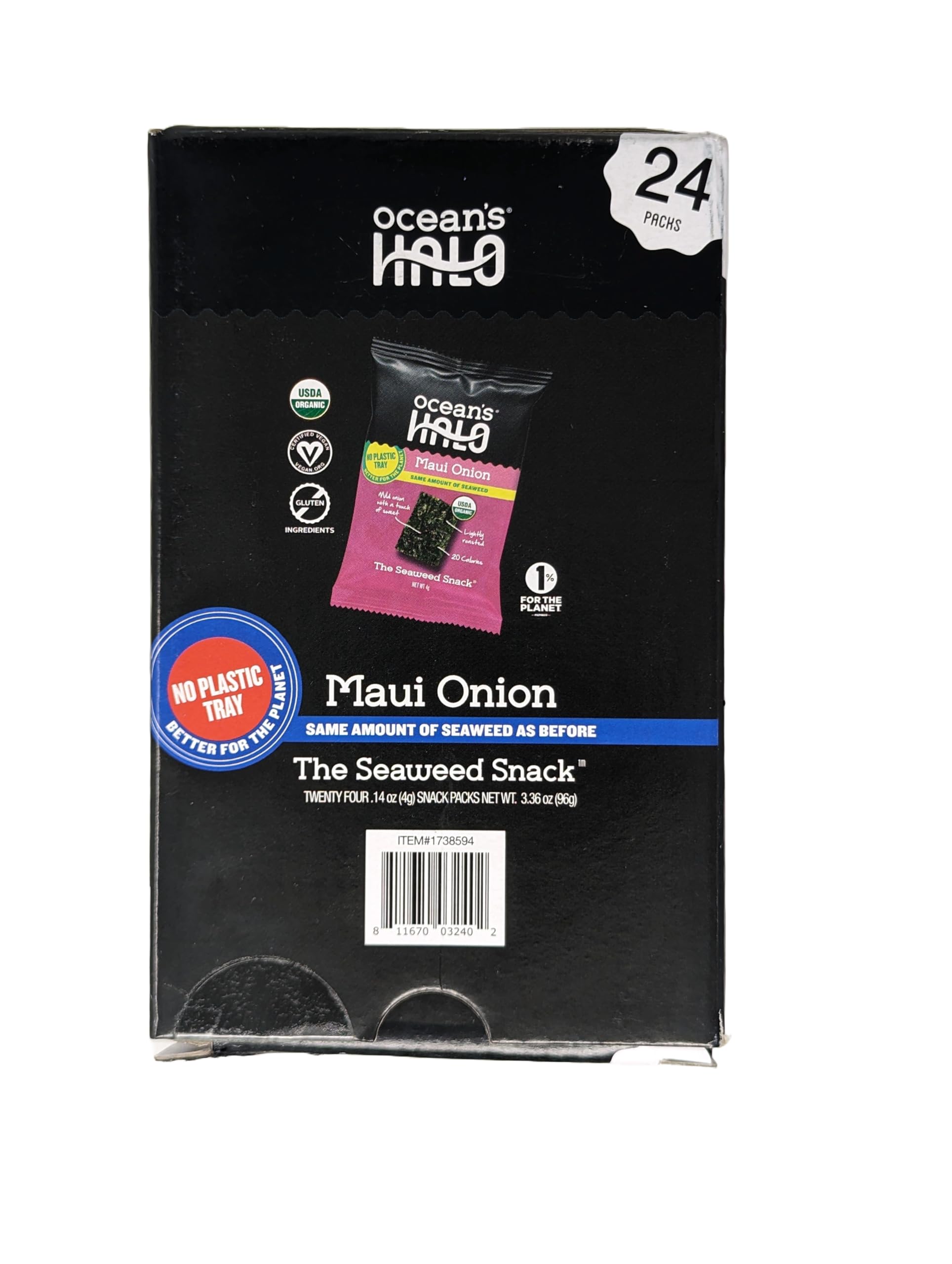 Organic Maui Onion Seaweed Snacks - 24 Pack (4g Each, 96g Total) - Gluten-Free, Vegan, Non-GMO - Perfect for Healthy Snacking, Lunch Boxes & On-the-Go by Ocean's Halo
