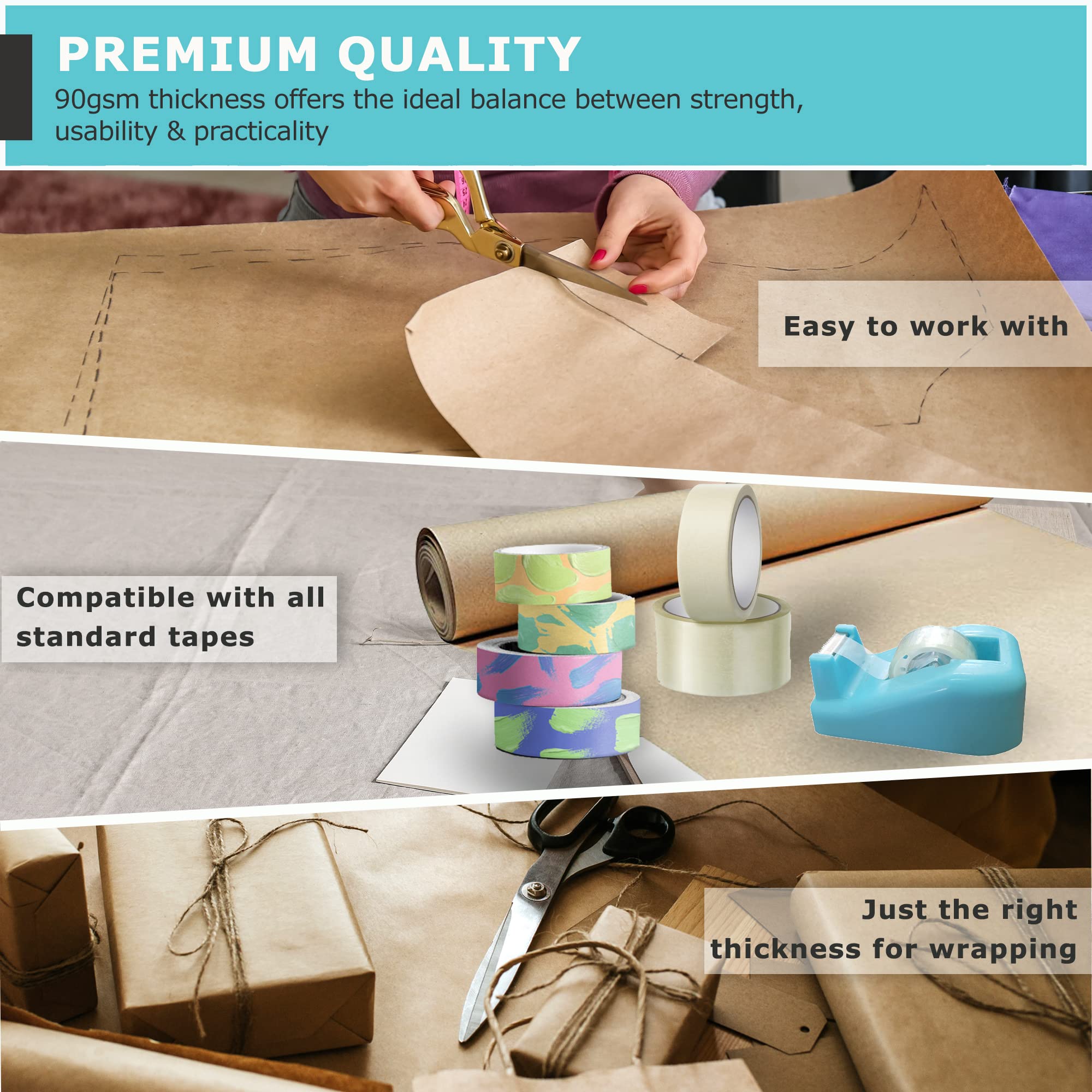 500mm x 10m Roll of Brown ECO Kraft Paper | 100% Recycled Biodegradable Wrapping Paper | Sustainable Packaging for Gifts, Shipping & Crafts | Eco-Friendly Packing Paper for Parcels, Moving & DIY Projects