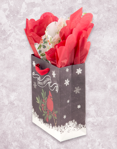 Chalkboard Cardinal Christmas Petite Gift Bags - Small Holiday Party Favor Bags for Christmas Gifts, Stocking Stuffers & Festive Celebrations