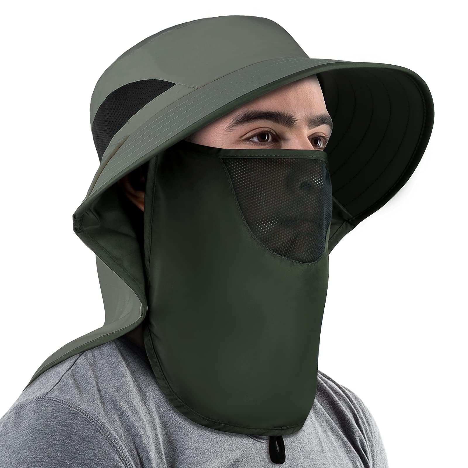 **Achiou UPF 50+ Sun Protection Hat for Men & Women – Wide Brim Waterproof Fishing Hat with Neck Flap & Face Cover – Ideal for Outdoor Activities, Hiking, Beach & Summer Adventures**
