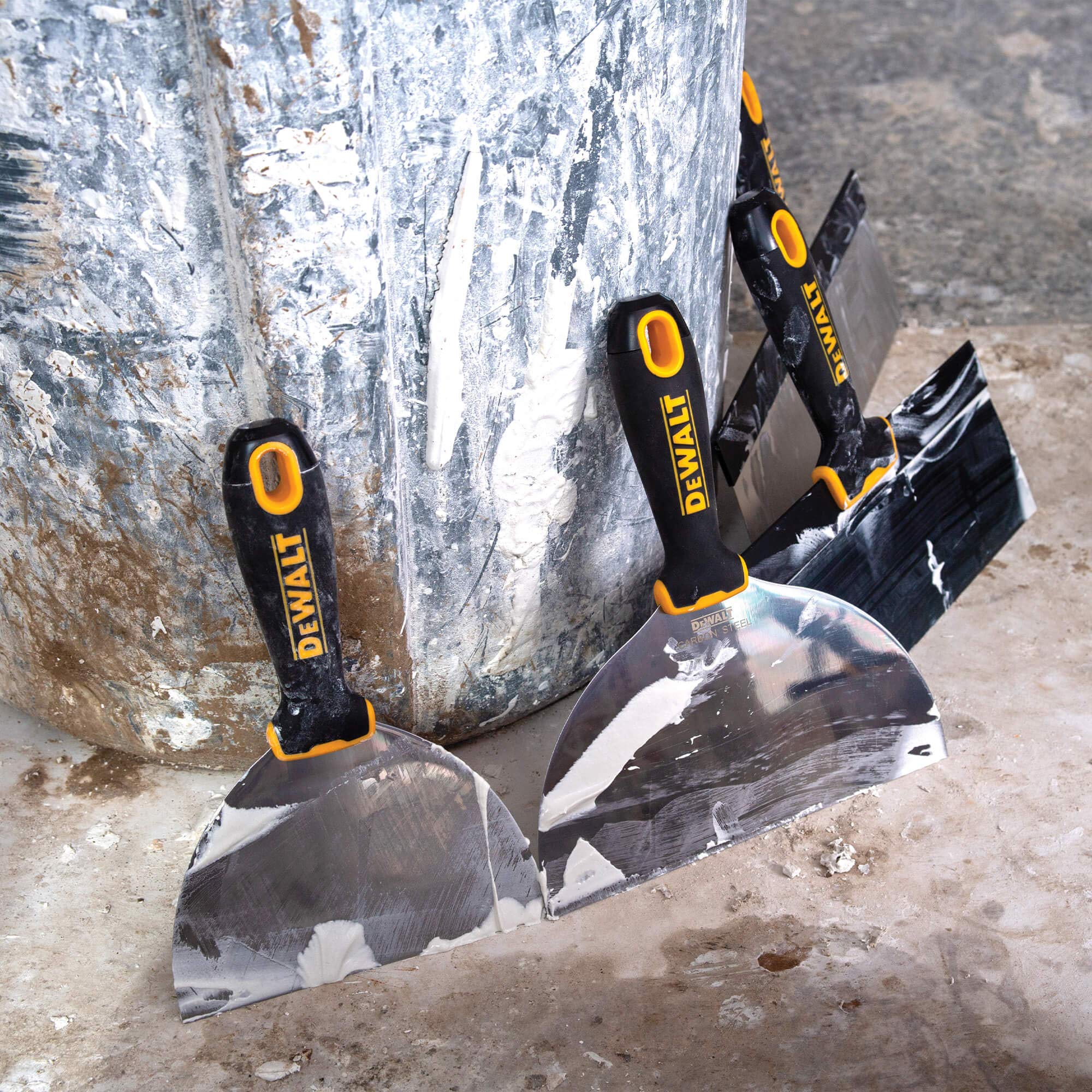 **DEWALT 8,10,12 Inch Stainless Steel Taping Knife & 14 Inch Mud Pan Set with 6