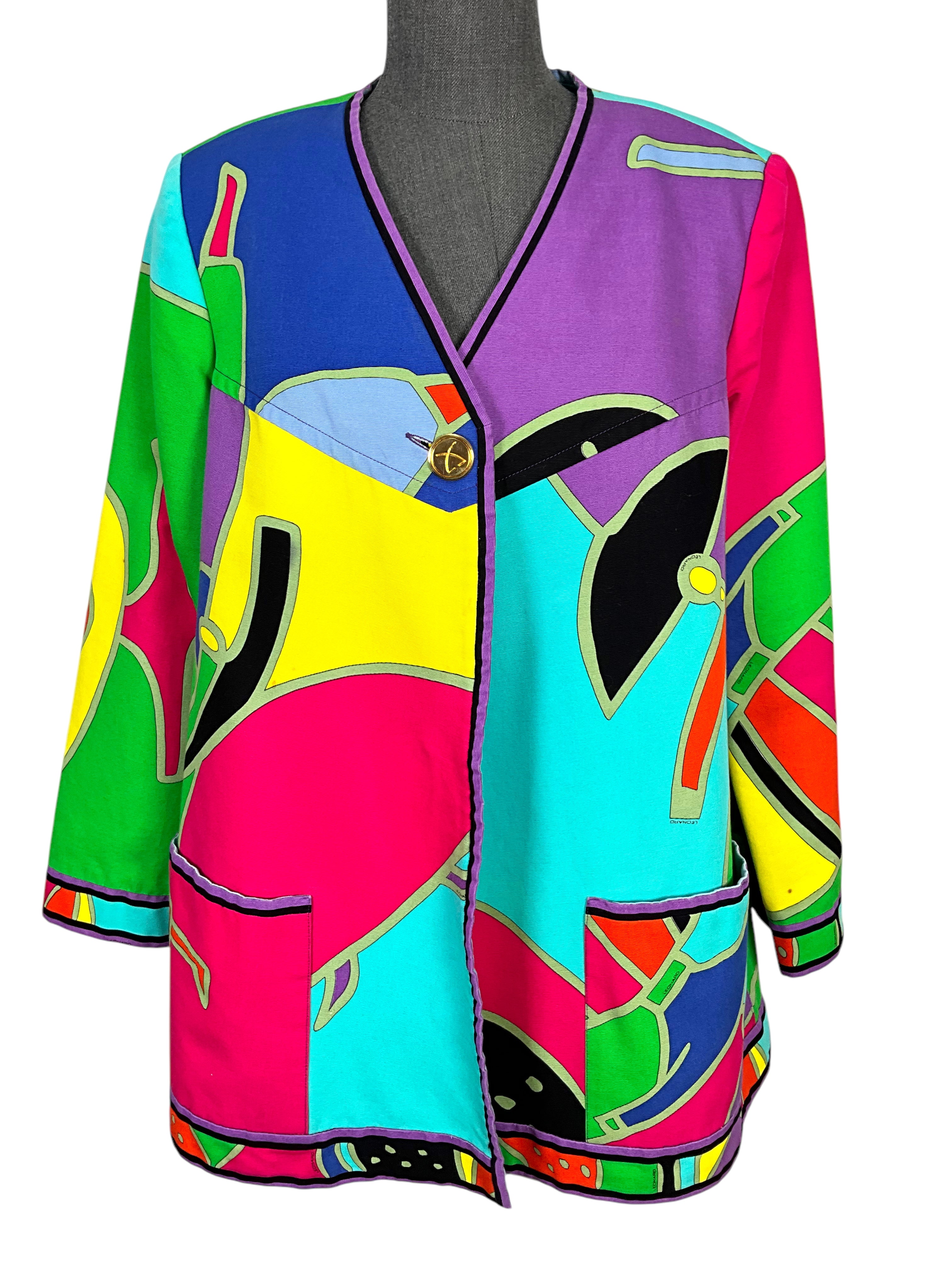 Leonard Vintage Abstract Printed Swing Jacket for Women - Size L - Boho Chic Outerwear for Casual Outings & Date Nights