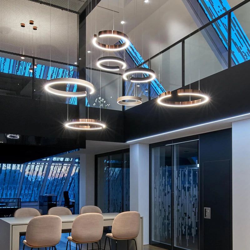 Modern Minimalist Ring Chandelier Light Fixture - Aluminum Plated for Dining Room, Living Room & Bedroom Lighting