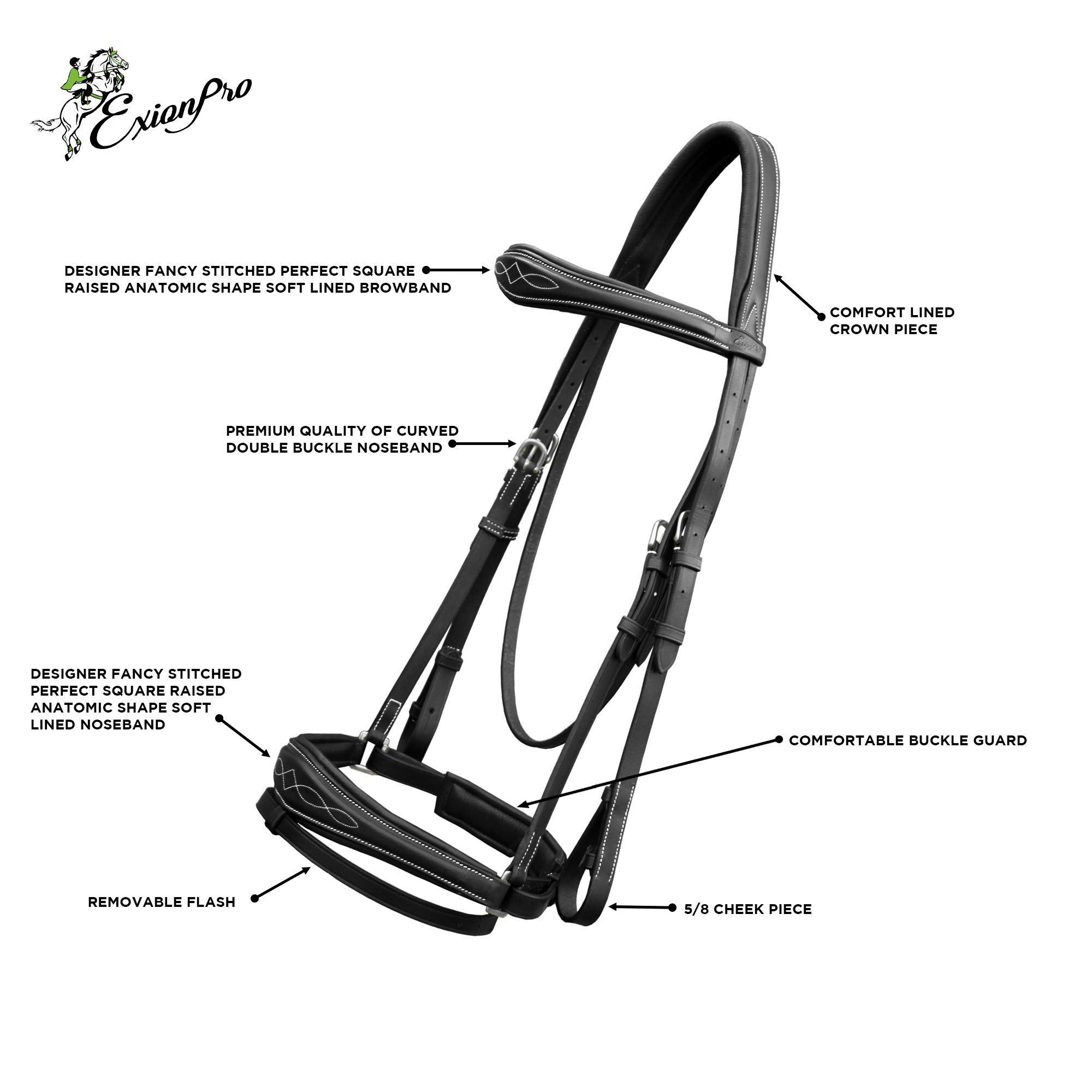 Premium Horse Dressage Bridle with Soft Padded Anatomic Crank Noseband & Reins - Comfortable Equestrian Training Gear for Dressage, Jumping & Riding Lessons