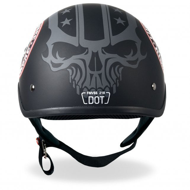 Hot Leathers D.O.T. Approved Stencil Skull Matte Black Motorcycle Helmet - Safe Riding Gear for Cruiser & Street Bikes
