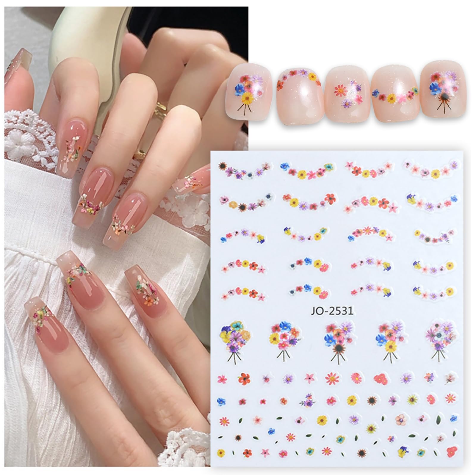 6 Sheets 3D Flower Nail Art Stickers, Self-Adhesive Floral Decals for DIY Nail Decoration - Perfect for Manicures, Pedicures, and Nail Art Designs