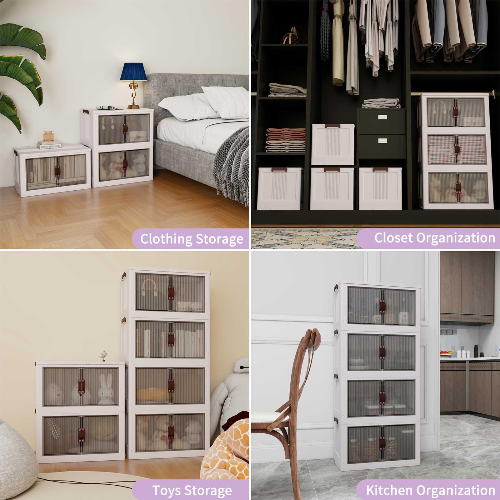 Collapsible Storage Cabinet with Lids - 100 Gallon/400QT Large Clear Door Storage Bins, 5-Tier Stackable Organizer with Rotating Wheels, Foldable Closet & Home Storage Solution for Bedroom, Garage, Office (White)