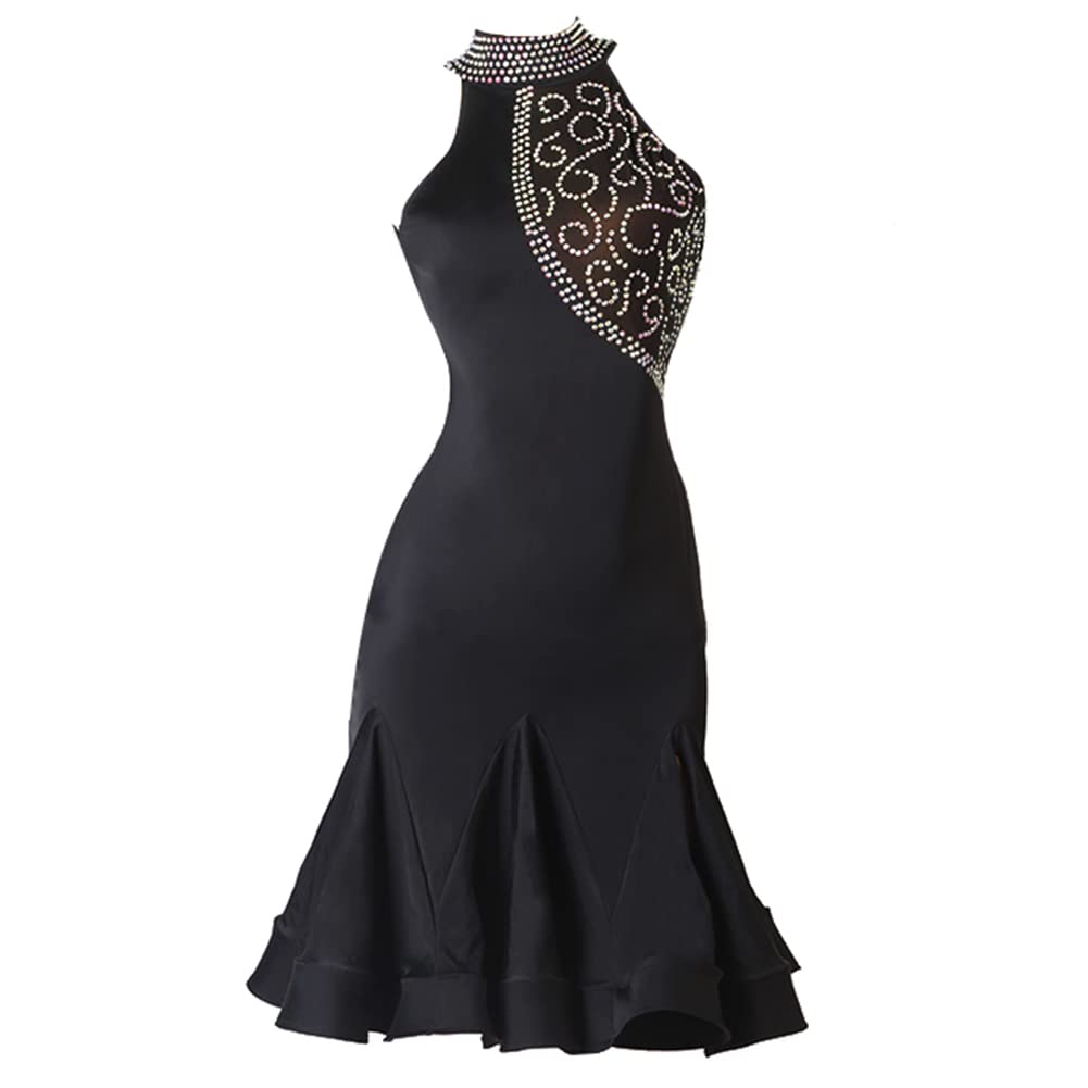 Sparkling Rhinestone Latin Dance Dress for Salsa, Tango, Cha Cha - Elegant Ballroom Competition Outfit - Perfect for Performances, Shows & Dance Events