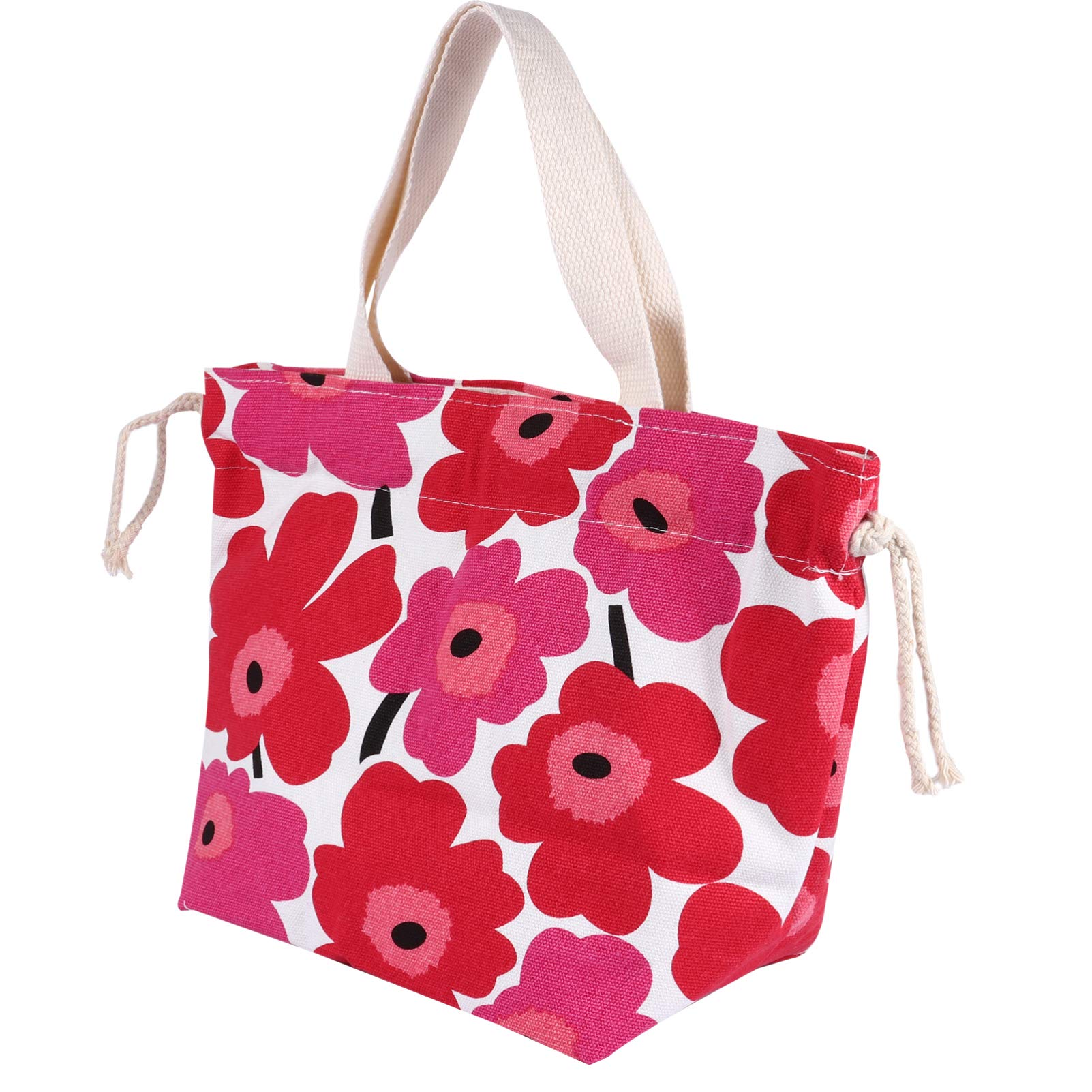 Premium Hemoton Canvas Lunch Bag - Japanese Floral Drawstring Bento Box Tote | Insulated Leak-Proof Thermal Food Pouch for Men & Women | Perfect for Work, School, Picnics & Travel