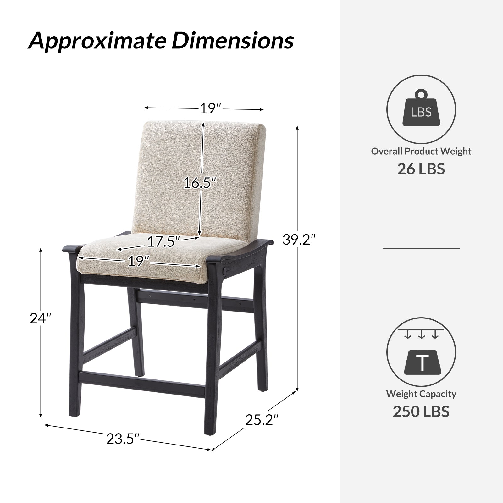 Modern Upholstered Counter Stool with Quick Shift to Dining Chair - Versatile Kitchen Island, Bar & Dining Room Seating for Home & Restaurant Use