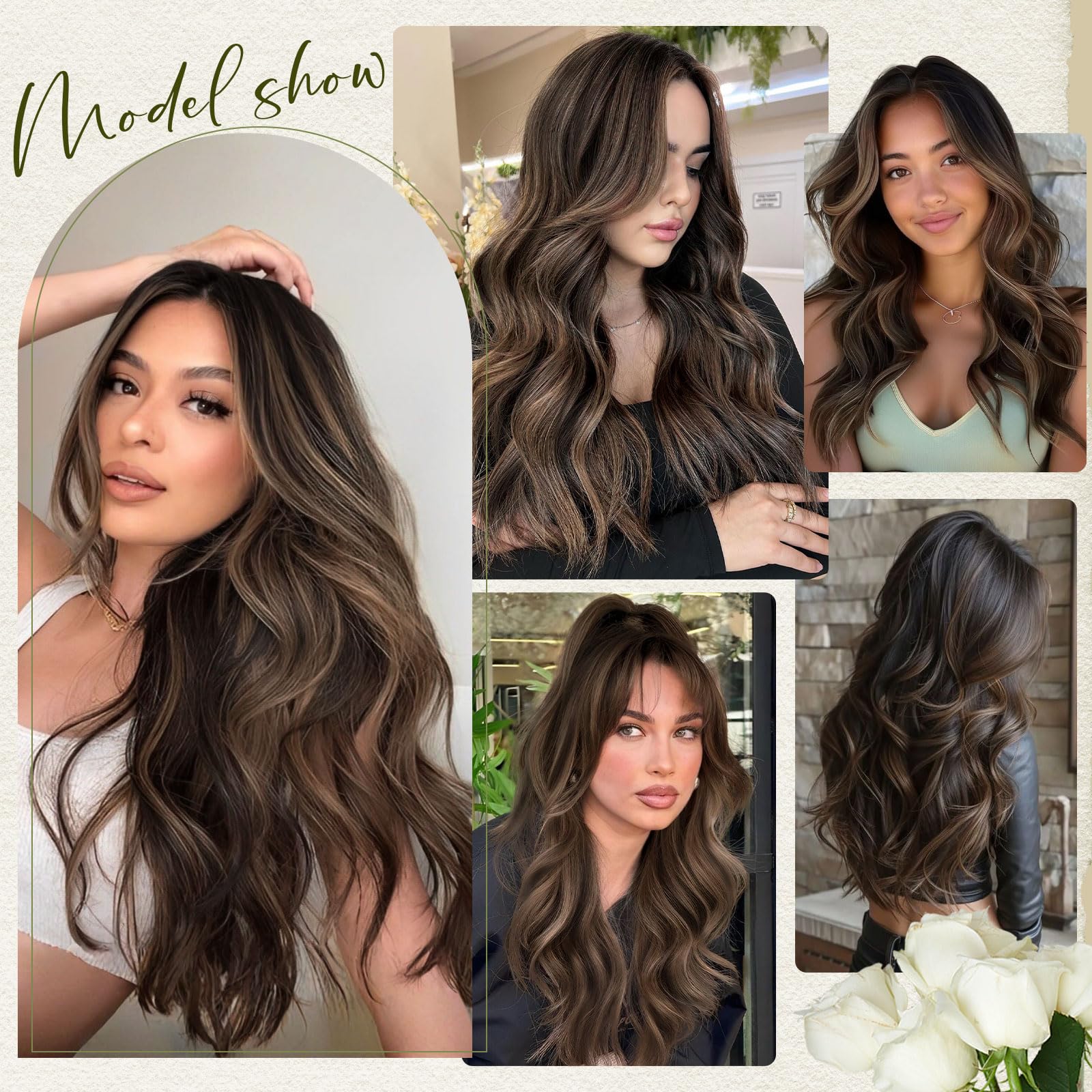 Star Show 100% Real Human Hair Extensions - Natural Black & Chestnut Brown Straight Hair - Invisible Wire Fish Line - 16 Inch Clip-in Hair Extensions for Women - Perfect for Daily Wear, Parties & Special Occasions
