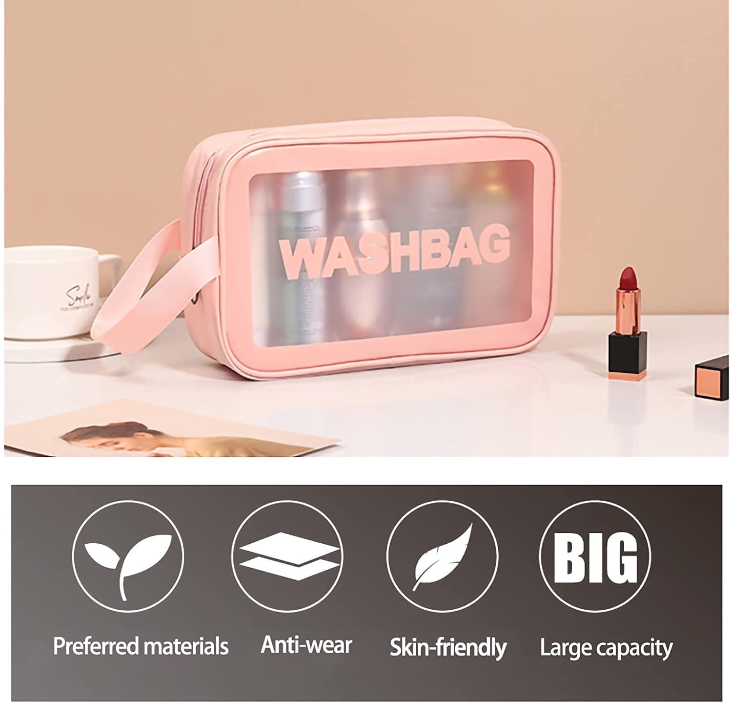 HAPANI Transparent Waterproof Cosmetic Wash Bag - Travel Makeup Pouch with Zipper, Portable Toiletry Organizer Case for Women | Perfect for Gym, Vacation & Daily Use