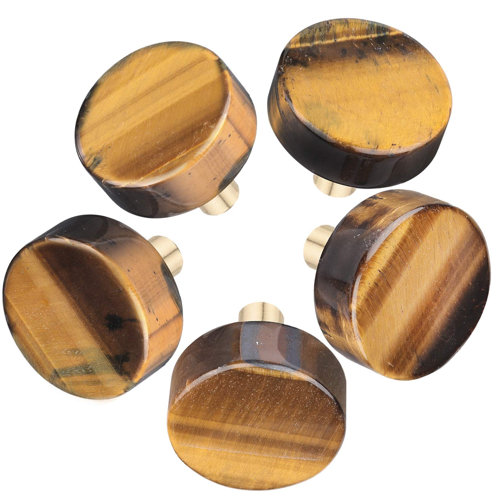 Amogeeli 4Pcs Tiger’s Eye Stone Brass Cabinet Knobs with Screws - Decorative Round Drawer Pulls for Dresser, Wardrobe & Furniture (Home Decor Upgrade)